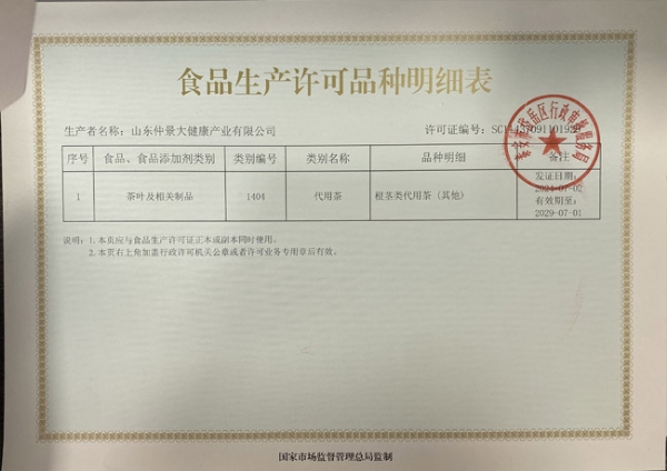 食品生产许可品种明细表